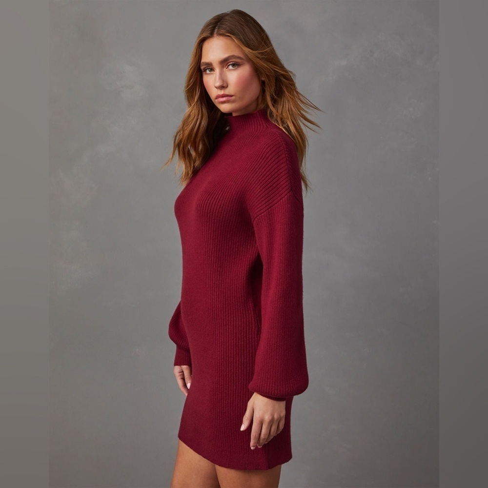Burgundy mock neck knit sweater dress NWOT - Picture 3 of 7